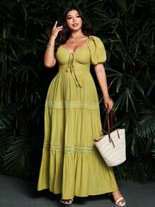 Sunnyshic Abito elegante e romantico con volant e pizzo, adatto per vacanze o matrimoni in taglie comode