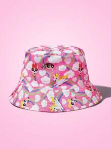 THE POWERPUFF GIRLS X SHEIN 1pc Cute Cartoon Unicorn Pattern Reversible Bucket Hat, Unisex, Suitable For Casual Wear - Blue - View 2