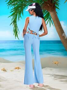 Winx Club X ROMWE Women 2pcs/Set Cartoon Graphic Round Neck Knot Crop Top And Pants Set