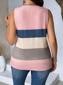 EMERY ROSE Plus Size Women Stripe Round Neck Loose Casual Versatile Tank Top - Multicolor - View 2