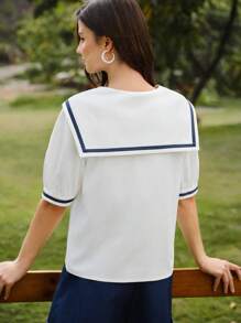 Vintamour Vintage Elegant Women's Blouse Navy Style Contrast Color Bowknot Casual Holiday Tops Spring/Summer Summer Tops Summer For Women Spring For Women Easter White Top Summer Vacation Women Tank Tops Crop Tops Shirts For Women Cute Tops Spring Tops Blouse White Shirt Shirts Women Going Out Tops Women Easter Women Summer Shirts Birthday For Women Summer Tops Women Concert Women Top