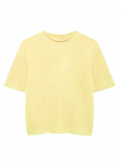 INAWLY Top maille ample femme col rond manches courtes couleur unie