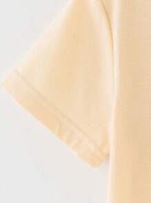 SHEIN GraphicGems Baby Girl Fashion Cute Cartoon Slogan Graphic Print Casual Short Sleeve T-Shirt - Apricot - View 5