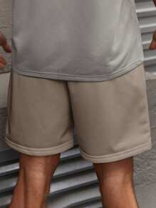 Manfinity RelaxMax Men's Solid Color Drawstring Waistband Shorts With Slant Pockets, Plain White Jogger Drawstring Shorts, For Husband, Boyfriend Gifts White Shorts For Menwhite Short For Menmen White Shortswhite Shorts Menwhite Short - Light Grey - View 2