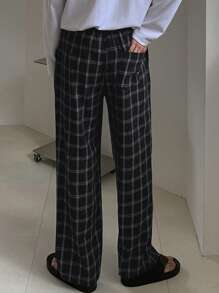 DAZY Spring Black Check Men's Pants, Minimalist Fashion Suitable For Summer Business Attire - Black - View 9