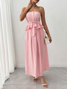 Chiquease Women's Spring/Summer Fashion Bandeau Top And A-Line Mini Skirt Set - Pink - View 4