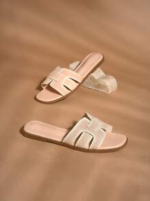 SHUZIA 女士时尚休闲方头一脚蹬舒适平底凉鞋