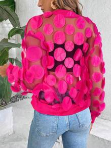 SHEIN LUNE Áo khoác tay dài lưới trong suốt màu trơn - Màu Hồng Tươi - Xem 2