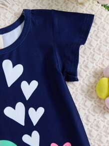 Baby Girls' Simplistic Round Neck Short Sleeve Turtle Print Sleep Dress  Cheap Baby Girl Clothes Infant Girl Clothes Dress Baby Girl Dinosaur Clothes Baby Girls Cheap Clothes - Navy Blue - View 3