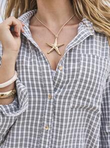 Aralina Women Plaid Check Oversized Button Up Vacation Grunge Shirt Beach Cover Up - Black - View 3