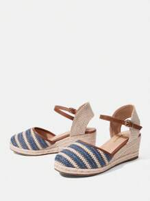 Styleloop Women's Straw Woven Platform Pumps, Solid Color Ankle Strap Thick Sole All Season Shoes - Blue - View 5