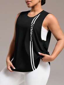 Easithlete Plus Size Women Sports Top, Sleeveless, Minimalist, Fashion, Suitable For Summer - Black - View 1