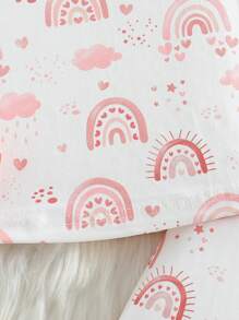 SHEIN 2 件装女婴彩虹熊印花贴身长袖上衣和裤子家居服套装