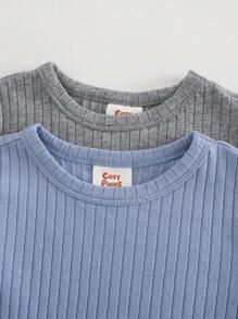 Cozy Pixies Bộ đồ ngủ 4 món vừa vặn cho bé trai: Áo thun cổ tròn mềm mại màu trơn tay ngắn, quần dài cạp chun - Nhiều màu - Xem 5