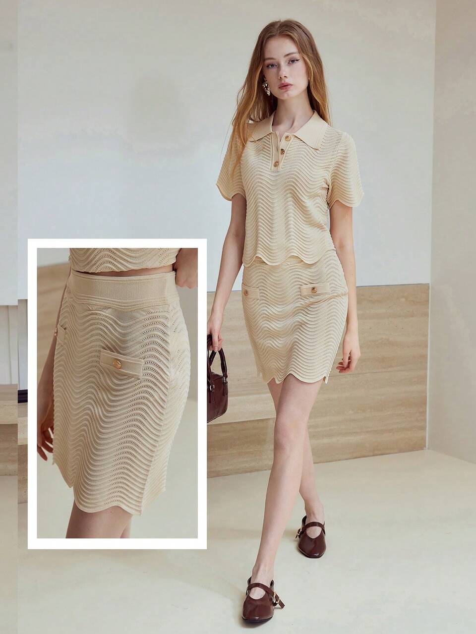 MOTF STUDIO POINTELLE KNIT SCALLOP HEM SWEATER SKIRT