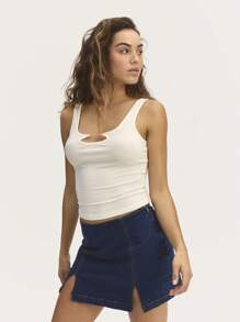 Nöista Tank Top Neck Square Cut Out With Gold Embellishment, Spring Summer - Beige - View 1