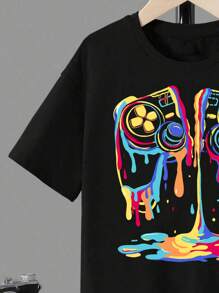 Tween Boys' Casual Video Game Controller Printed T-Shirt, Spring/Summer - Black - View 3