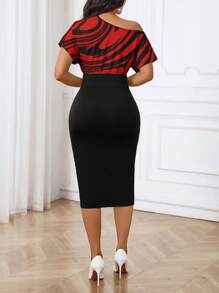 SHEIN Lady 春夏秋冬优雅办公室聚会新年女士连衣裙 - 酒紅色 - 查看 2