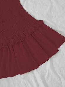 SHEIN Unity Elegant Solid Color Ruffle Hem Mini Dress - Burgundy - View 4