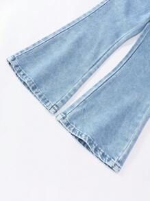 Young Girls' Bell-Bottom Jeans, Light Blue Denim Color, Fashionable Casual Style, Versatile Daily Casual & Outdoor Wear, For Young Girl - Light Wash - View 6
