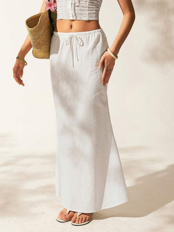 Easelle Falda larga de sirena de lino blanco para primavera y verano