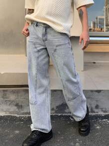 DAZY Men's Spring Casual Washed Light Blue Denim Jeans - Blue - View 4