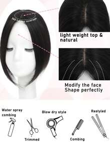 女士假发 真人发 7 * 11 黑色假发 适合头发稀疏的女士 360° 覆盖真人发片 10 英寸 - SNatural - 查看 5