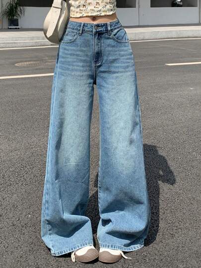 DAZY Wide Leg Jeans Casual Long Pants, Fashionable For Summer Low Rise Jeans Cute Tops