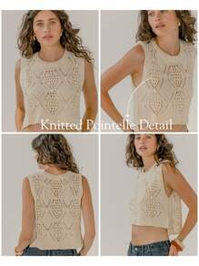 Aralina Sleeveless Crochet Knit Textured Chunky Crop Top - Apricot - View 6
