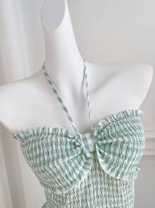 Sweetra Women's Spring/Summer Frill Plaid Loose Swing Dress - Green - View 6