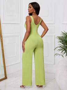 Slaydiva Women's 2025 Summer New Fashionable Jumpsuit, Suitable For Music Festivals, Easter, St. Patrick's Day, Boho, Birthdays, Graduations, Students, Casual Outings, Basics, Leisure, Vacations, Cruises, Beaches, Sunbathing, Fashion, Street Style, Minimalist Design, Textured Ribbed, Green