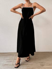 Breezaya Robe longue ample à blocs de couleurs pour femmes, tenue de vacances et de plage - Noir - Voir 3