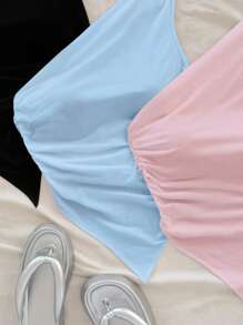 Soleia 女士休闲纯色不对称无袖上衣，适合度假 - 彩色 - 查看 6