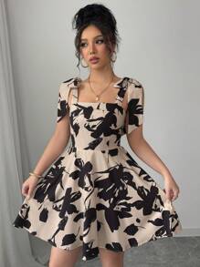 Elenzga Vestido camisero mini con estampado floral elegante para mujer