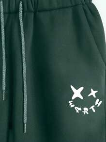 EURMUSE Cotton Men's Emoticon Print Sweatshirt And Sweatpants Set - Dark Green - View 5