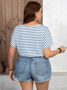 SHEIN LUNE Body de manga murciélago a rayas de talla grande informal