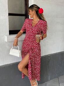 Serisse 女士碎花短袖优雅中长度假连衣裙 - 彩色 - 查看 4