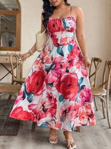 SHEIN Clasi Abito lungo da donna per vacanza, con stampa floreale, spalline a spaghetti e schiena aperta - Multicolore - Visualizzare 7
