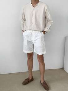 DAZY Spring Solid Khaki Men's Long Sleeve Single-Breasted Shirt - Khaki - View 5