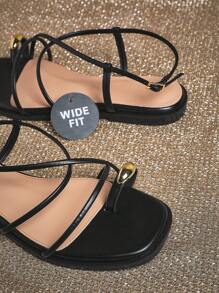 SHUZIA 宽版女式后带环趾时尚黑色人字拖凉鞋 - CloudStep 缓冲垫，让您全天倍感舒适