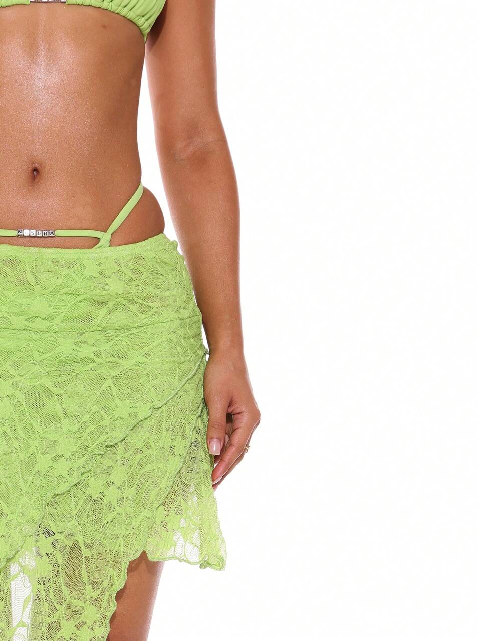 Textured Lace Asymmetric Sarong Pull On Wrap Around Skirt Cover Up Summer Spring Holiday Vacation Sexy Club Ibiza Beachwear Holiday Nanoscopic