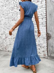 SHEIN PETITE Abito da donna casual minimalista con arricciatura sull'orlo e laccio in vita, perfetto per le vacanze