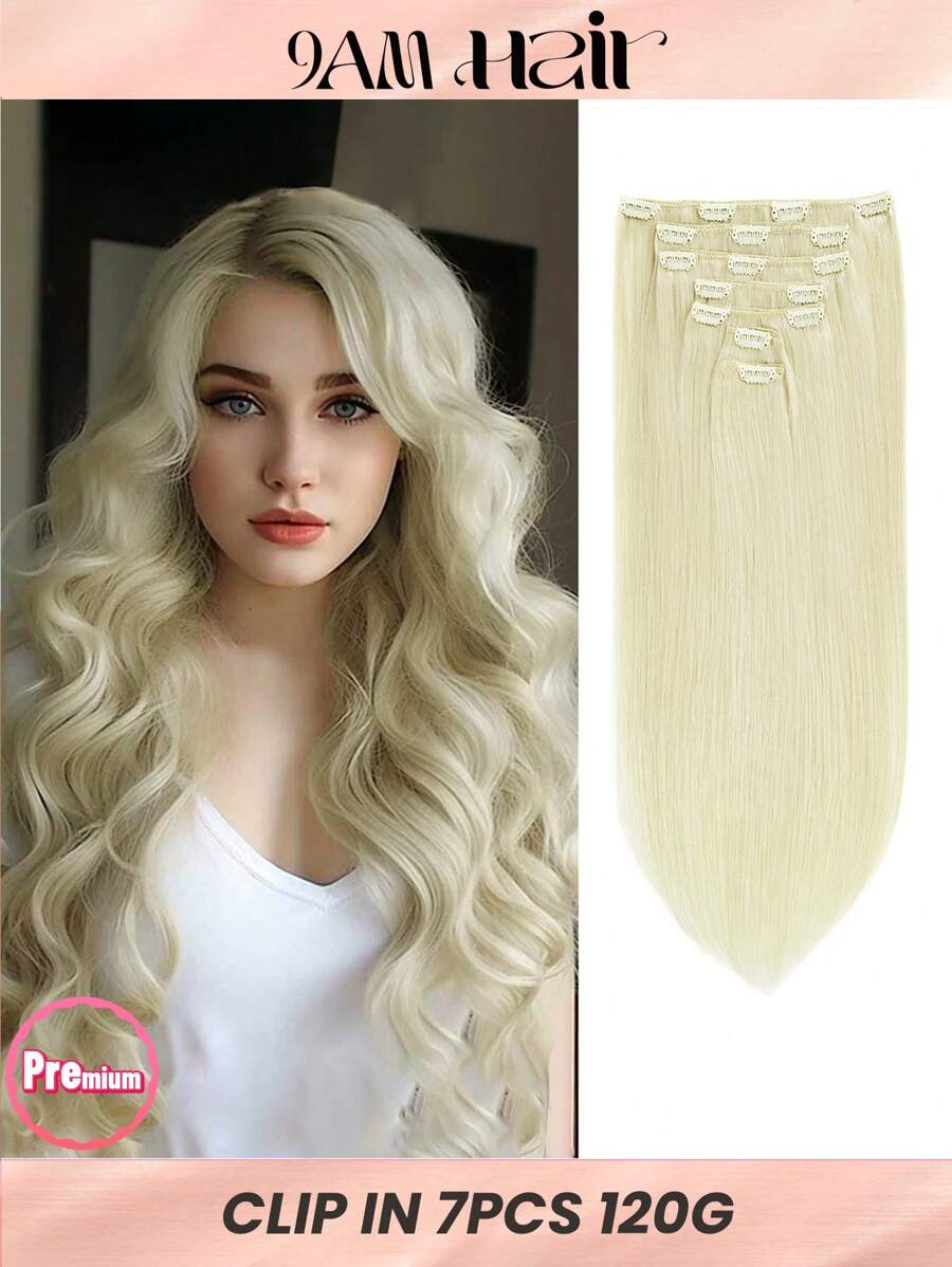 HQ Clip In Hair Extensions Real Human Hair, 120g 7pcs Clip In Hair Extensions, Lightest Blonde Clip Ins Hair Extensions Halloween Costumes - S60 - View 1