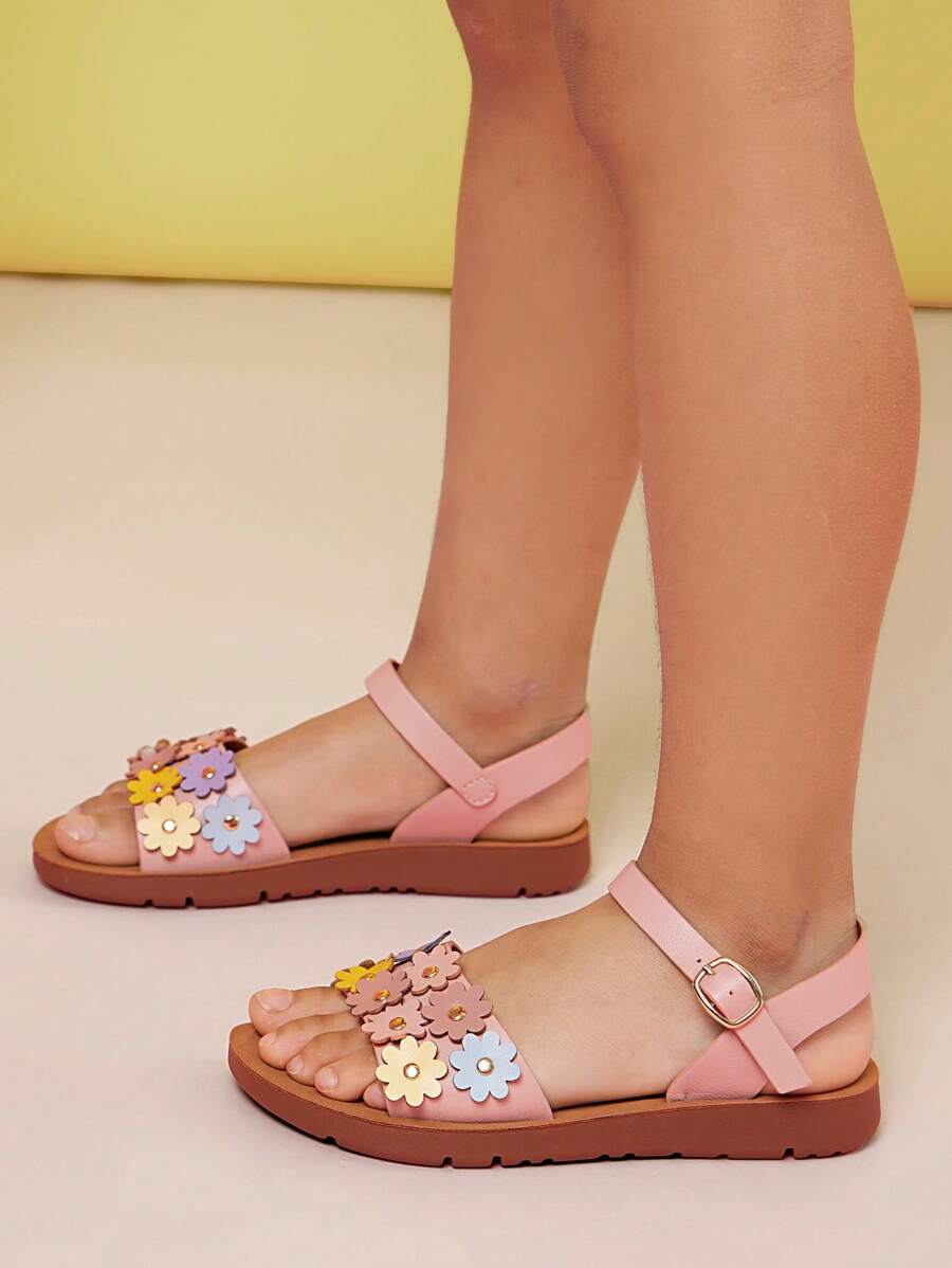 Mini mi Girl's Multicolor Floral Round Toe Playful PU Pink Sandals - Cute, & Comfortable