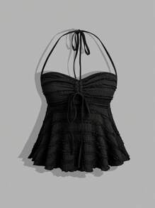 Sweetra Top a canottiera in maglia lavorata, con collo con coulisse e senza maniche, di colore rosso tinta unita, vita stretta, di design alla moda, versatile, casual, minimalista, di nicchia per le donne