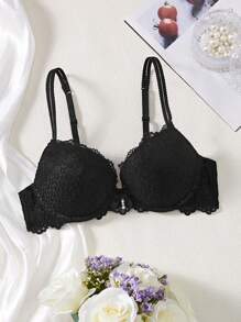 1pc Padded Lace Lift & Support Women's Underwire Bra Lingerie - Black - View 5