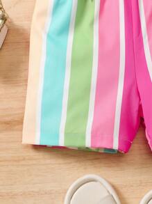 New Young Girls Party One-Shoulder Ruffled Wide Leg Romper, Rainbow Print Casual High Waist Slim Romper - White - View 8