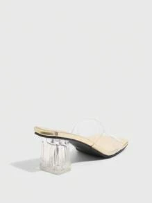 CUCCOO SZL Women's Fashion Gold TPU Simple & Elegant Square Toe High Heel Mule Sandals, Suitable For Commuting, Dating, Party, Holiday, Wedding - Gold - View 5