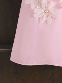 1pc Tween Girls Floral 3D Ruffles Hem Spring Summer Yellow Cute Fashion Dress - Dusty Pink - View 7