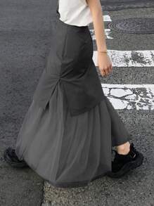 FRIFUL 女士时尚优雅直筒网眼拼布裙女裙生日女夏装女夏季套装女加大码黑色短裙长裙